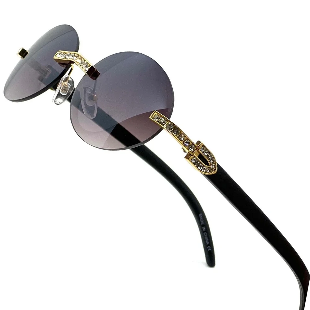 Men Women Sunglasses Oval Rimless Gold Accent Black Arms Fashion Eyewear Lentes‎